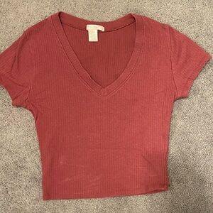 Bozzolo V-Neck Ribbed Crop Top - Pink